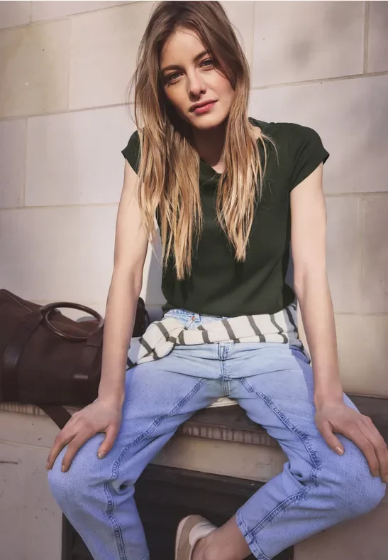 Street One Studio Frauen Basic Shirt mit U-Boot-Ausschnitt in Grün, Gr: 38