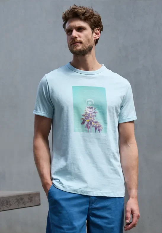 Thumbnail - Street One MEN Männer T-Shirt mit Fotoprint in Blau, Gr: 3XL