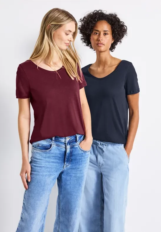 Thumbnail - Street One Frauen 2er-Pack V-Neck T-Shirt in Blau|Rot, Gr: 36