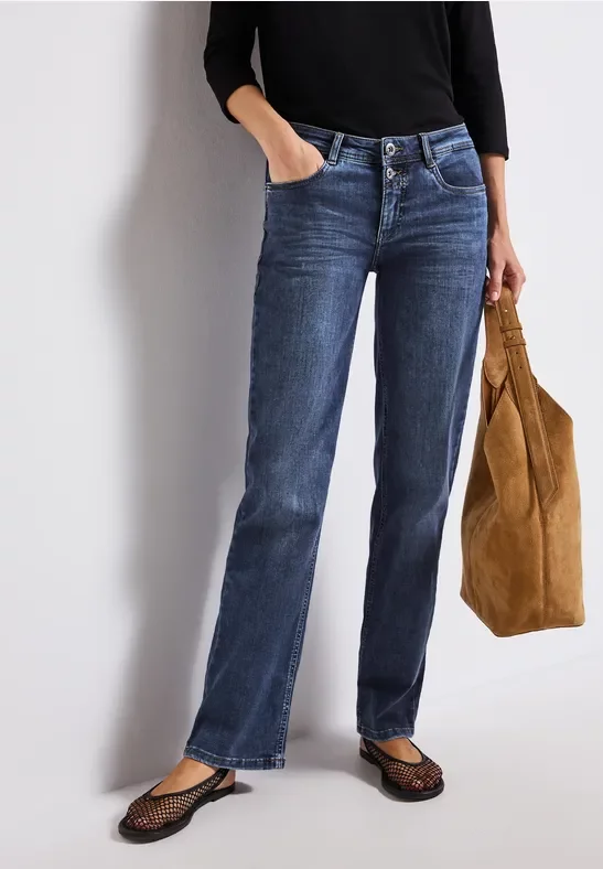 Street One Frauen Straight Leg Jeans in Blau, Gr: 32