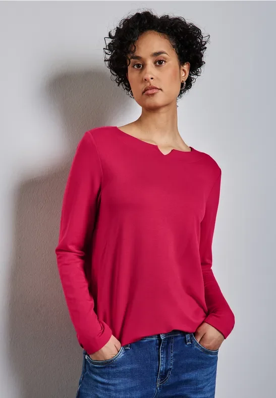 Street One Frauen Shirt mit Ausschnitt-Detail in Pink, Gr: 46