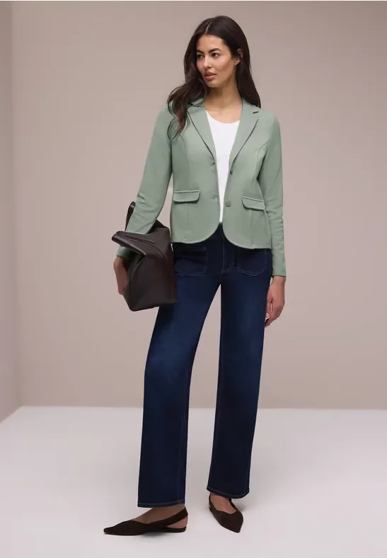 Street One Frauen Basic Blazer mit Reverskragen in Grün, Gr: 44