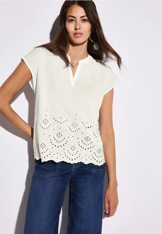 Street One Frauen Bluse mit Stickerei in Weiß, Gr: 38