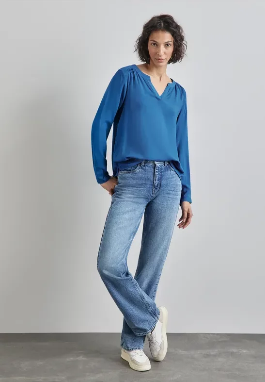 Street One Frauen Bluse in Unifarbe in Blau, Gr: 42