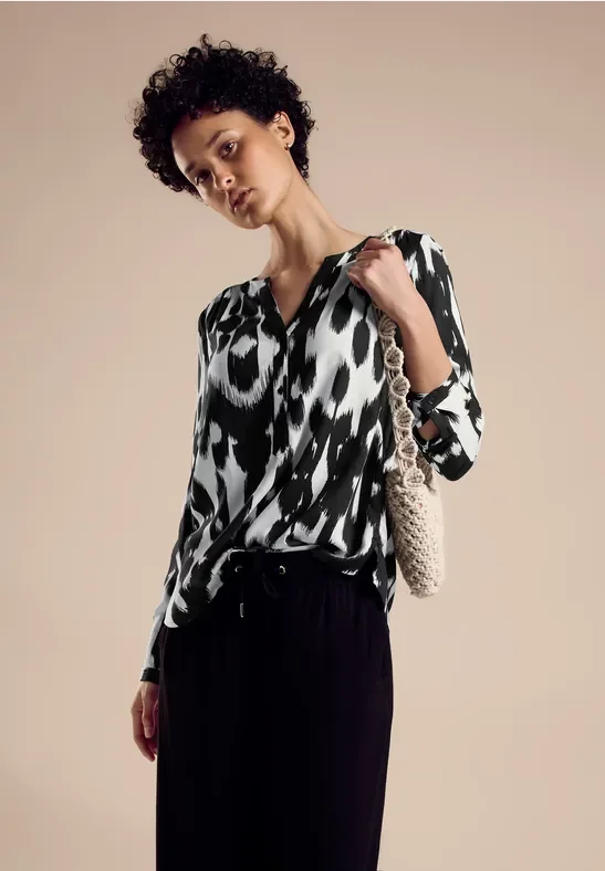 Street One Frauen Bluse mit grafischem Print in Schwarz, Gr: 44