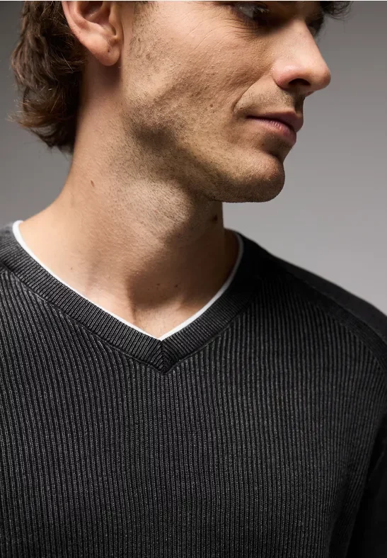 Street One MEN Männer Pullover in Washed-Optik in Schwarz, Gr: L