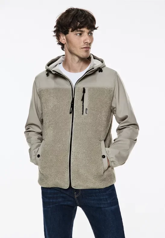 Thumbnail - Street One MEN Männer Softshelljacke Teddydetails in Beige, Gr: L