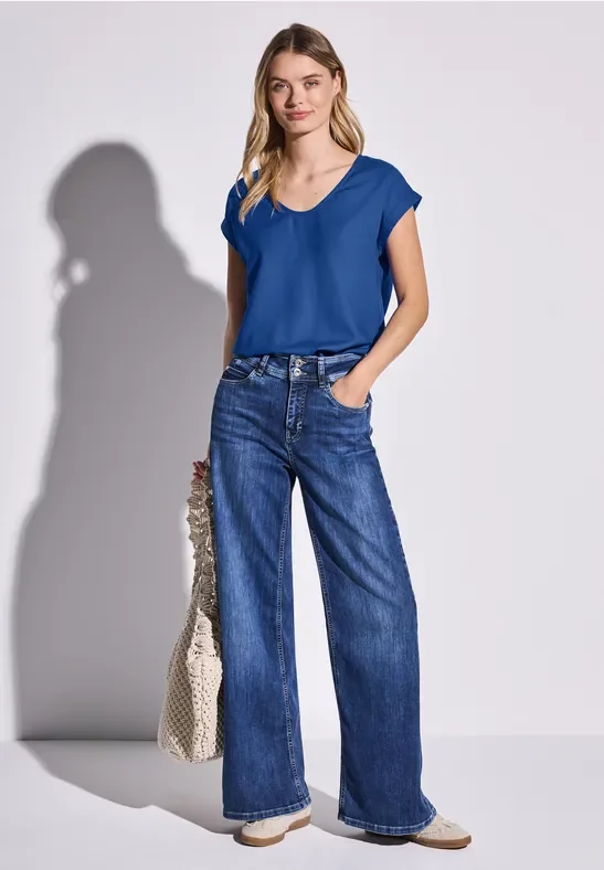 Street One Frauen Bluse in Unifarbe in Blau, Gr: 38