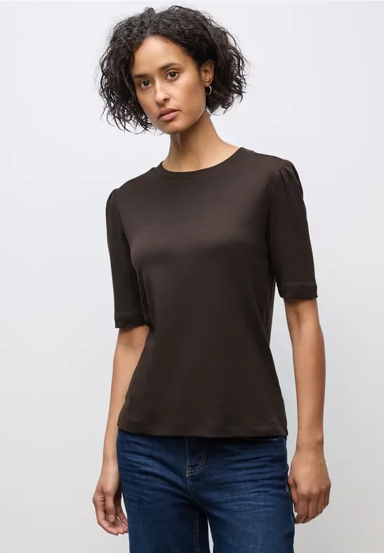 Street One Frauen Basic T-Shirt mit Raffung in Braun, Gr: 36
