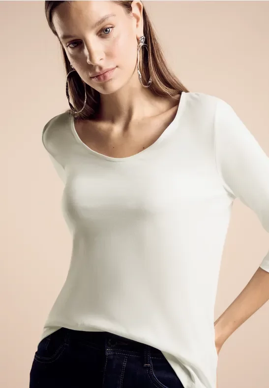Street One Frauen Shirt mit 3/4-Arm in Weiß, Gr: 46