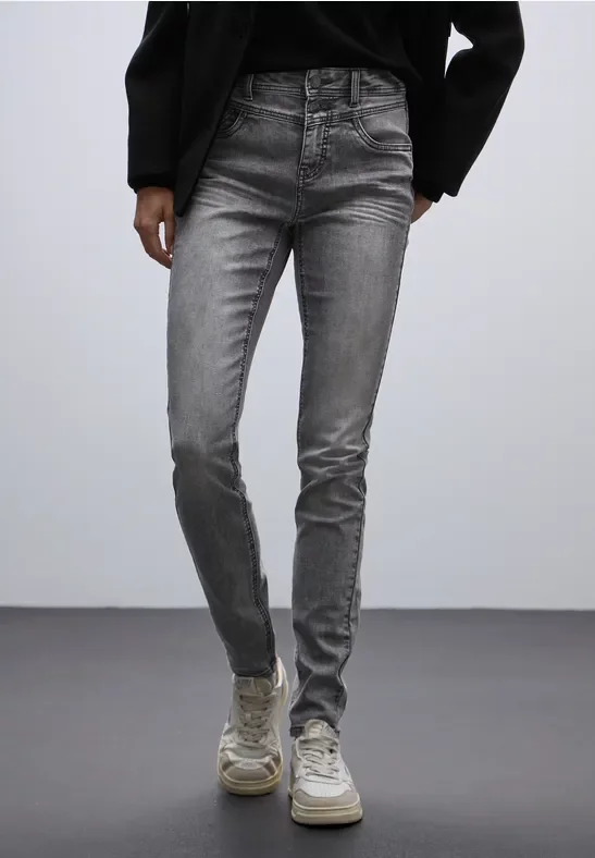 Street One Frauen Slim Fit Jeans in Grau, Gr: 34