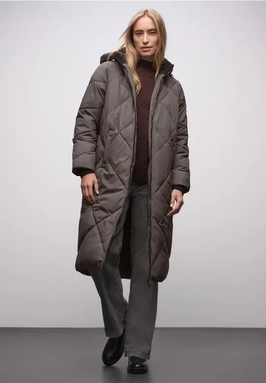 Street One Frauen Lange Steppjacke in Braun, Gr: 38