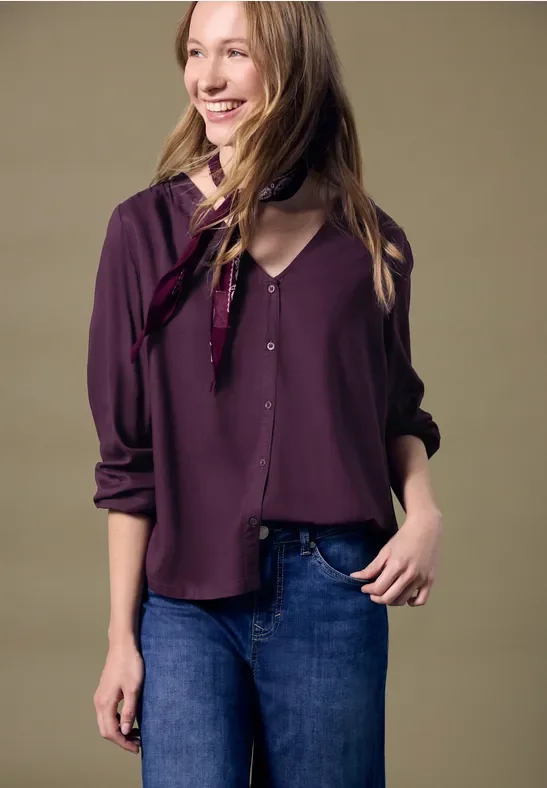 Street One Studio Frauen V-Neck Bluse mit Knöpfen in Lila, Gr: 44