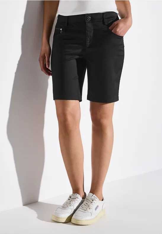 Street One Frauen Satin Bermuda mit Zipper in Schwarz, Gr: 44