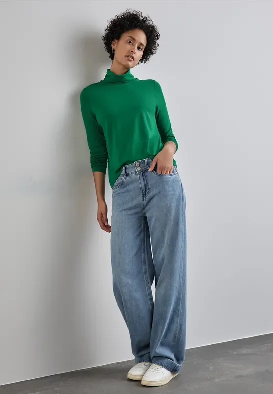 Thumbnail - Street One Frauen Shirt mit Rollkragen in Grün, Gr: 44