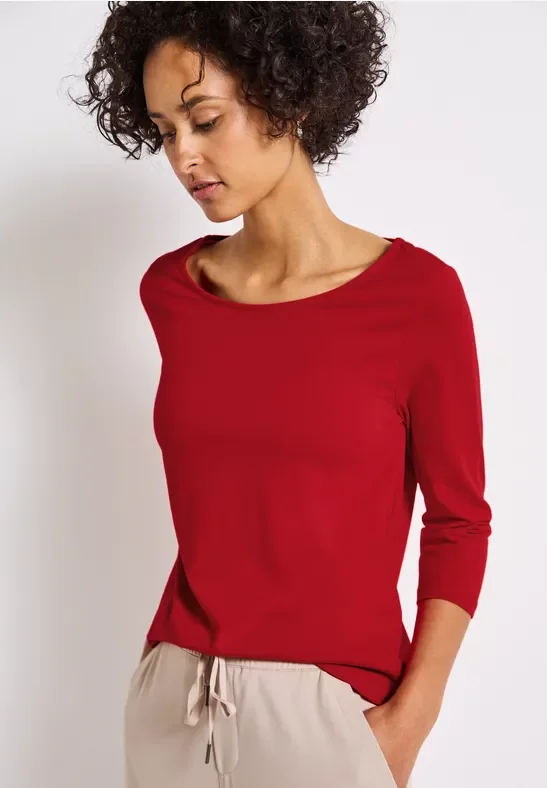 Street One Frauen Shirt mit U-Boot-Ausschnitt in Rot, Gr: 36