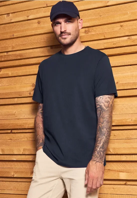 Street One MEN Männer Basic T-Shirt in Unifarbe in Blau, Gr: XXL