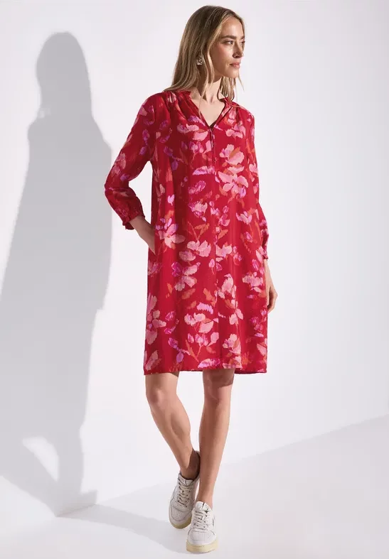 Street One Frauen Gemustertes Kleid in Rot, Gr: 36