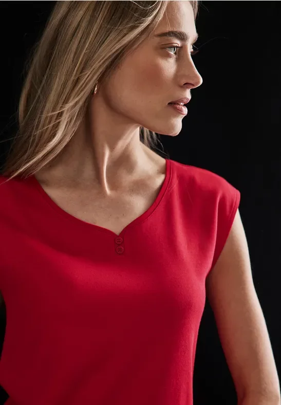 Street One Frauen Long Shape Shirt mit Knöpfen in Rot, Gr: 38