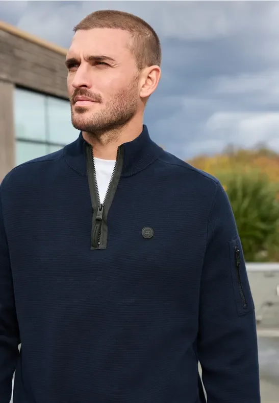 Street One MEN Männer Pullover mit Troyerkragen in Blau, Gr: L