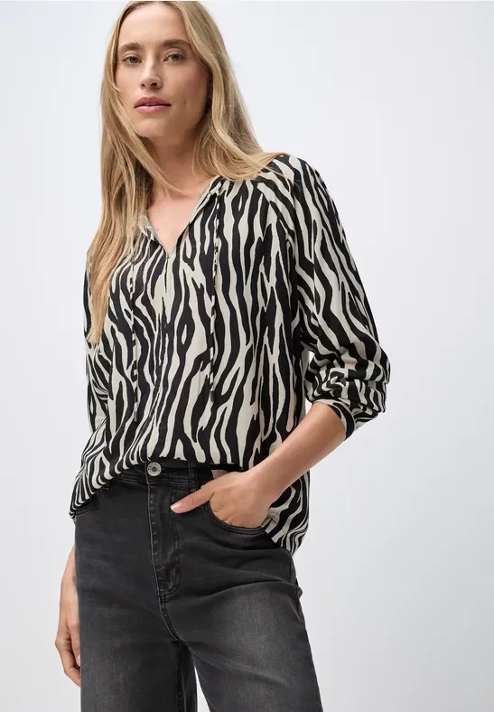 Thumbnail - Street One Frauen Gemusterte Raglan Tunika in Schwarz, Gr: 38