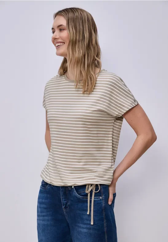 Street One Frauen Dropped Shoulder Shirt mit Streifen in Beige, Gr: 36