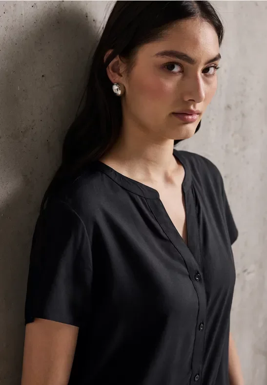 Street One Studio Frauen Kurzarmbluse in Unifarbe in Schwarz, Gr: 38