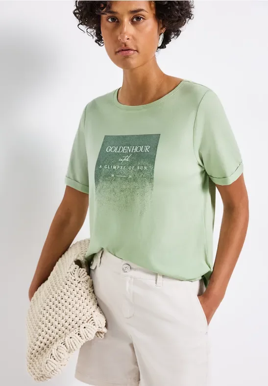 Thumbnail - Street One Frauen Shirt mit Schimmer-Print in Grün, Gr: 40