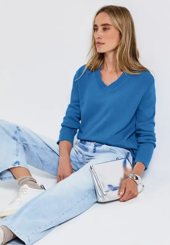 Thumbnail - Street One Frauen V-Neck Pullover in Blau, Gr: 44