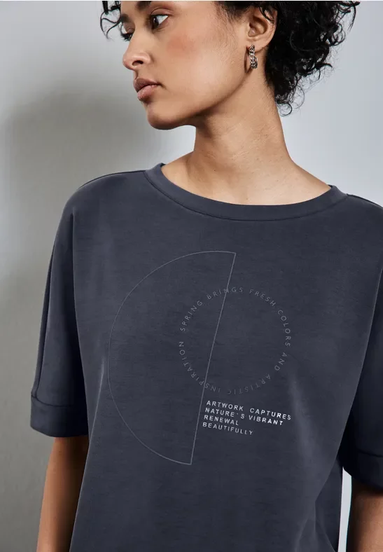 Street One Frauen Silk-Look Shirt mit Print in Blau, Gr: 34