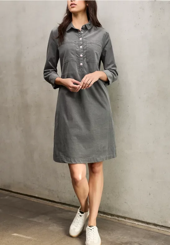 Thumbnail - Street One Studio Frauen Knielanges Cordkleid in Grau, Gr: 40