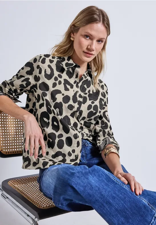 Street One Frauen Hemdbluse mit Leo-Print in Beige, Gr: 36