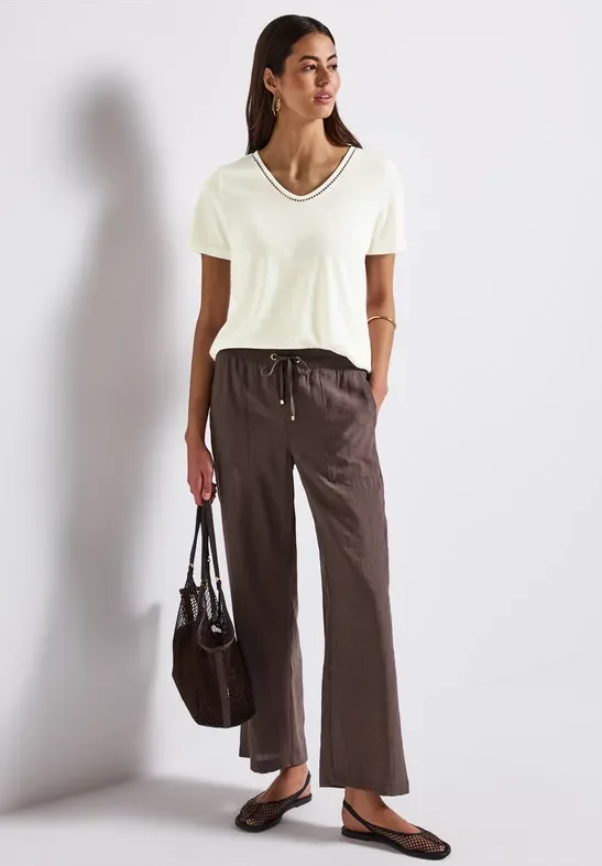 Street One Frauen Leinen-Look T-Shirt in Weiß, Gr: 44