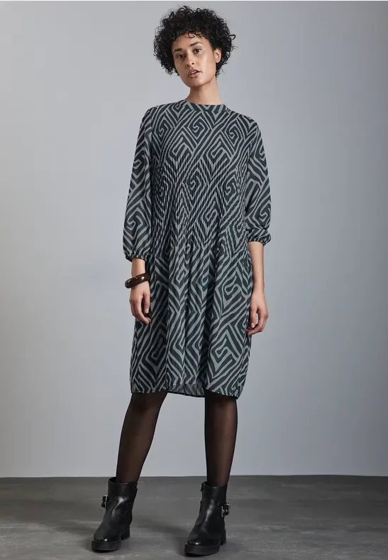 Street One Frauen Gemustertes Plissée-Kleid in Grün, Gr: 42