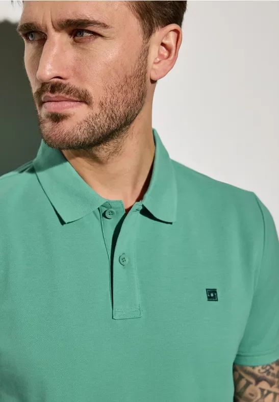 Thumbnail - Street One MEN Männer Piqué-Poloshirt mit Logo in Grün, Gr: L