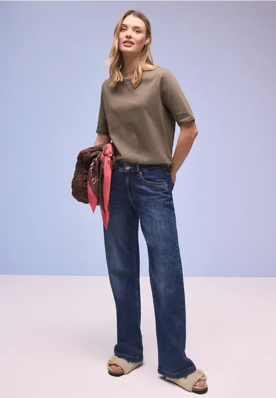 Street One Frauen Shirt mit U-Boot-Ausschnitt in Braun, Gr: 34