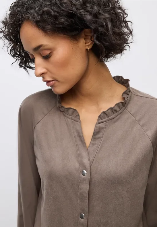 Street One Frauen Velourstunika mit Rüschen in Braun, Gr: 44