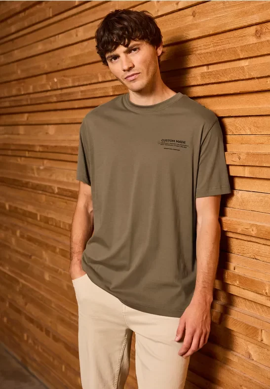 Street One MEN Männer Basic Shirt mit Printdetail in Braun, Gr: M