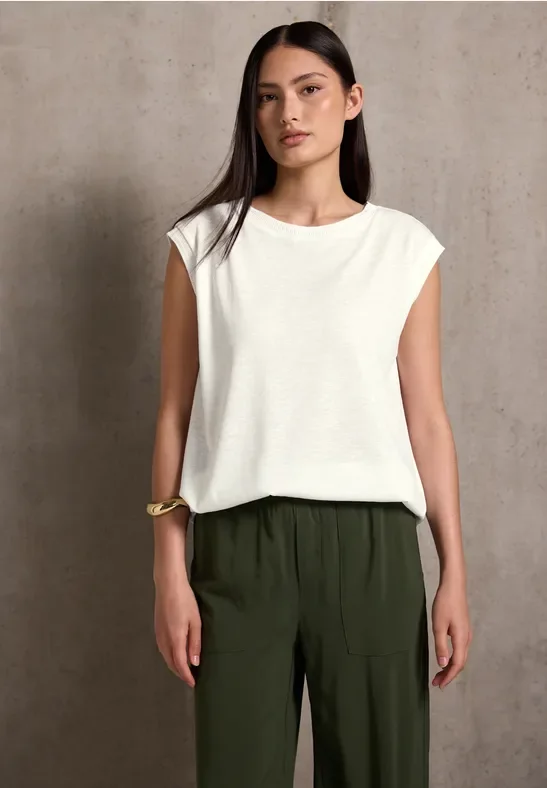 Street One Studio Frauen Leinen-Look Shirt mit Tape in Weiß, Gr: 46