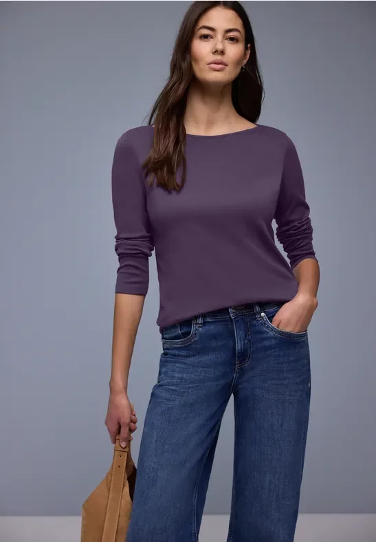 Street One Frauen Shirt in Unifarbe in Lila, Gr: 34