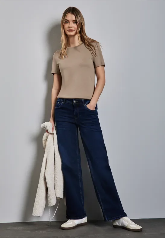 Thumbnail - Street One Frauen Basic T-Shirt in Unifarbe in Beige, Gr: 46