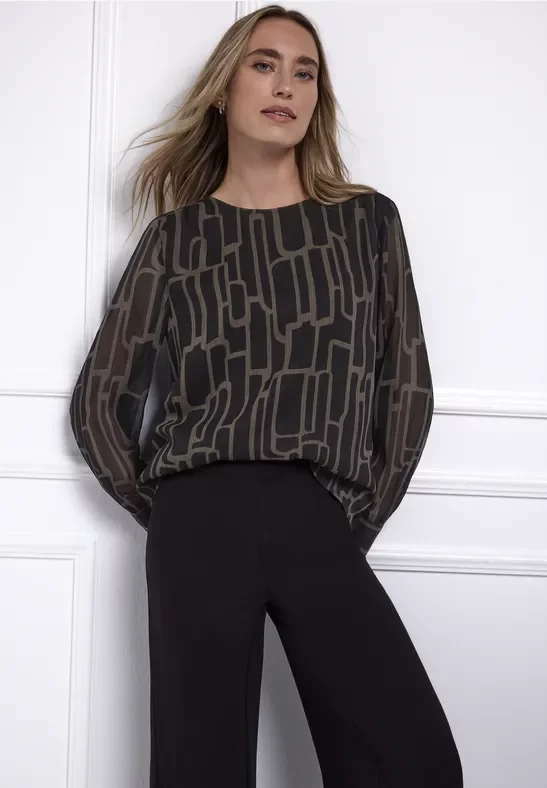 Street One Frauen Gemusterte Chiffon Bluse in Braun, Gr: 38