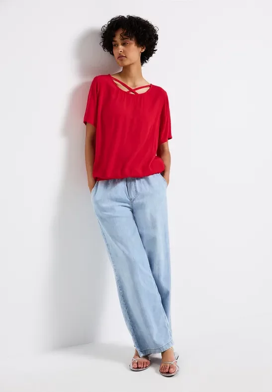 Thumbnail - Street One Frauen Blusenshirt mit Bänderdetail in Rot, Gr: 40