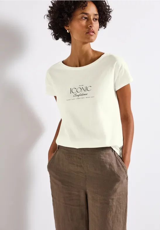 Street One Frauen Shirt mit Wording in Weiß, Gr: 46