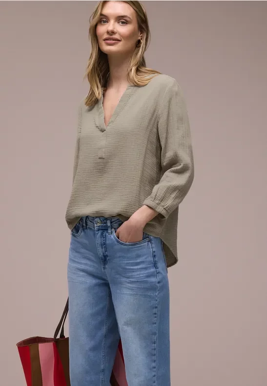 Street One Frauen 3/4-Arm Bluse in Musselinqualität in Beige, Gr: 34
