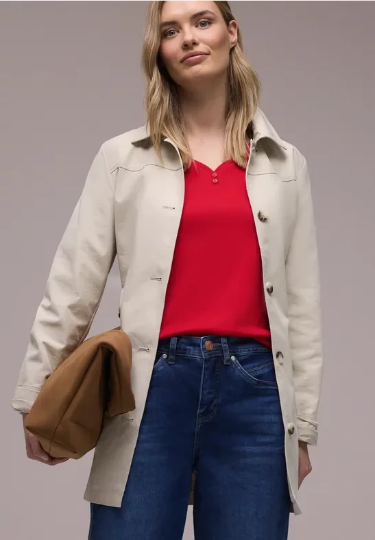 Street One Frauen Shirt mit gerundetem V-Ausschnitt in Rot, Gr: 42