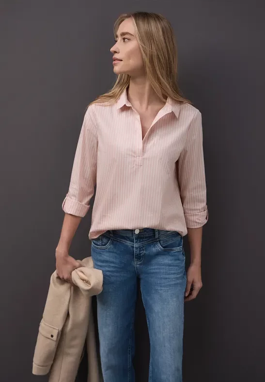 Street One Frauen Gestreifte Business Bluse in Rosa, Gr: 44