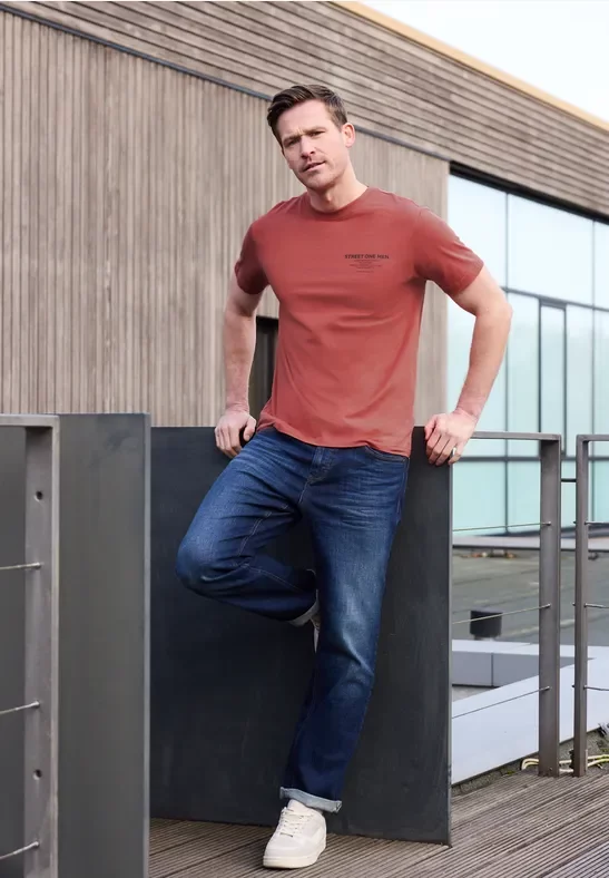 Street One MEN Männer T-Shirt mit Logo-Print in Rot, Gr: XXL