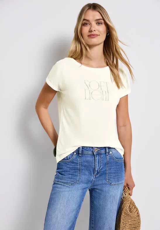 Thumbnail - Street One Frauen Basic Shirt mit Print in Weiß, Gr: 44