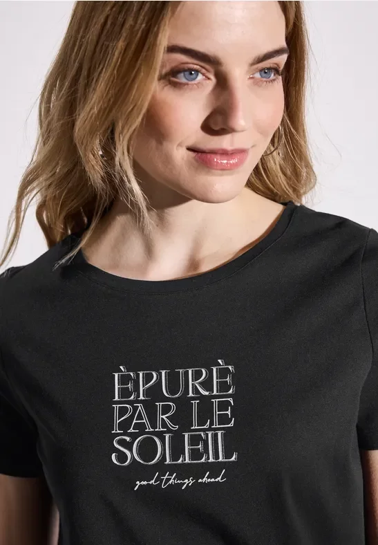 Thumbnail - Street One Frauen T-Shirt mit Wording in Schwarz, Gr: 40